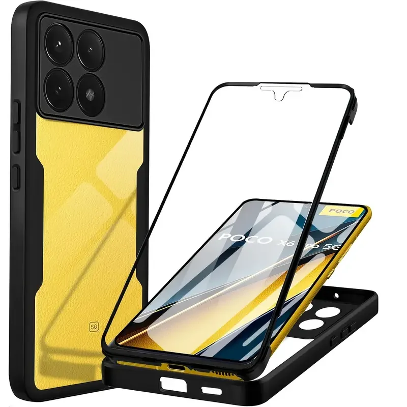 Funda de teléfono con Protector de pantalla incorporado de cuerpo completo 360 para Xiaomi Mi POCO X6 Pro 5G 6,67 "funda transparente de doble capa a prueba de golpes
