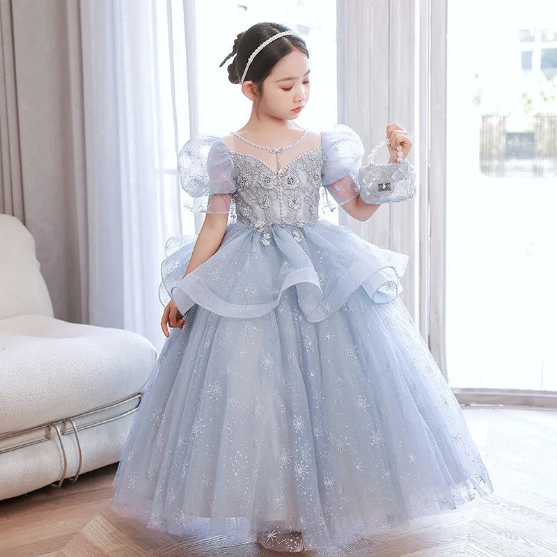 

Children Evening Party Dress Flower Girl Wedding Ball Gown Kids Dress For Girl Sequin Embroidery Lace Princess Communion Vestido