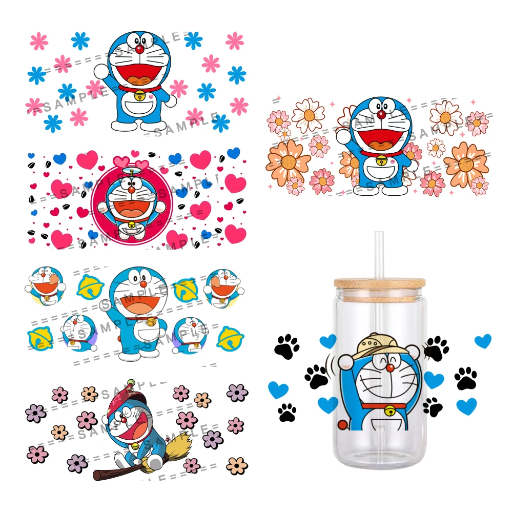 Japanese Cartoon Doraemon Pattern UV DTF Transfer Sticker Waterproof Transfers Decals For 16oz Glass Cup Wrap Stickers