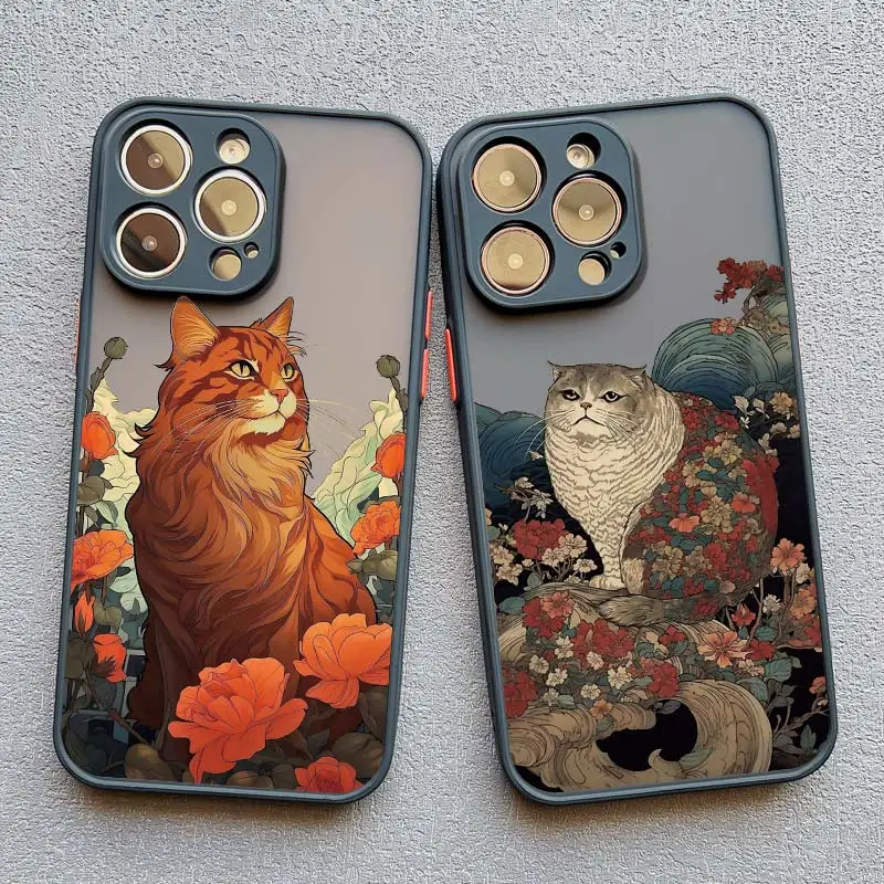 Japanischer Anime-Stil Hülle für iPhone 17 Pro Max 16 XS X XR Katzen-Case für iPhone 11 12 13 14 15 Plus Pro Max Mini Stoßfeste Schutzhülle