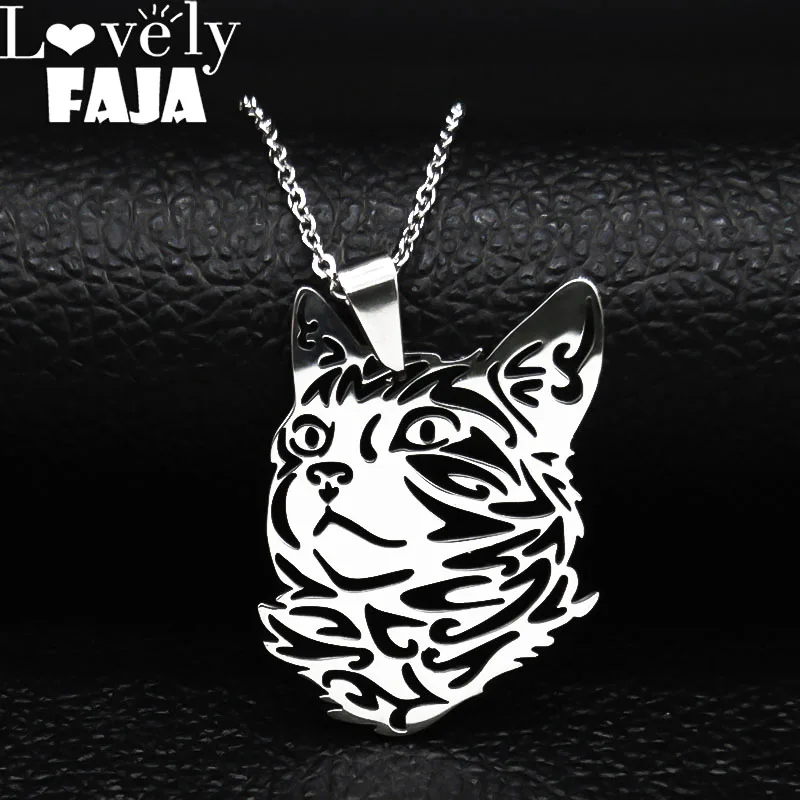 Elegant silver cat necklace on display