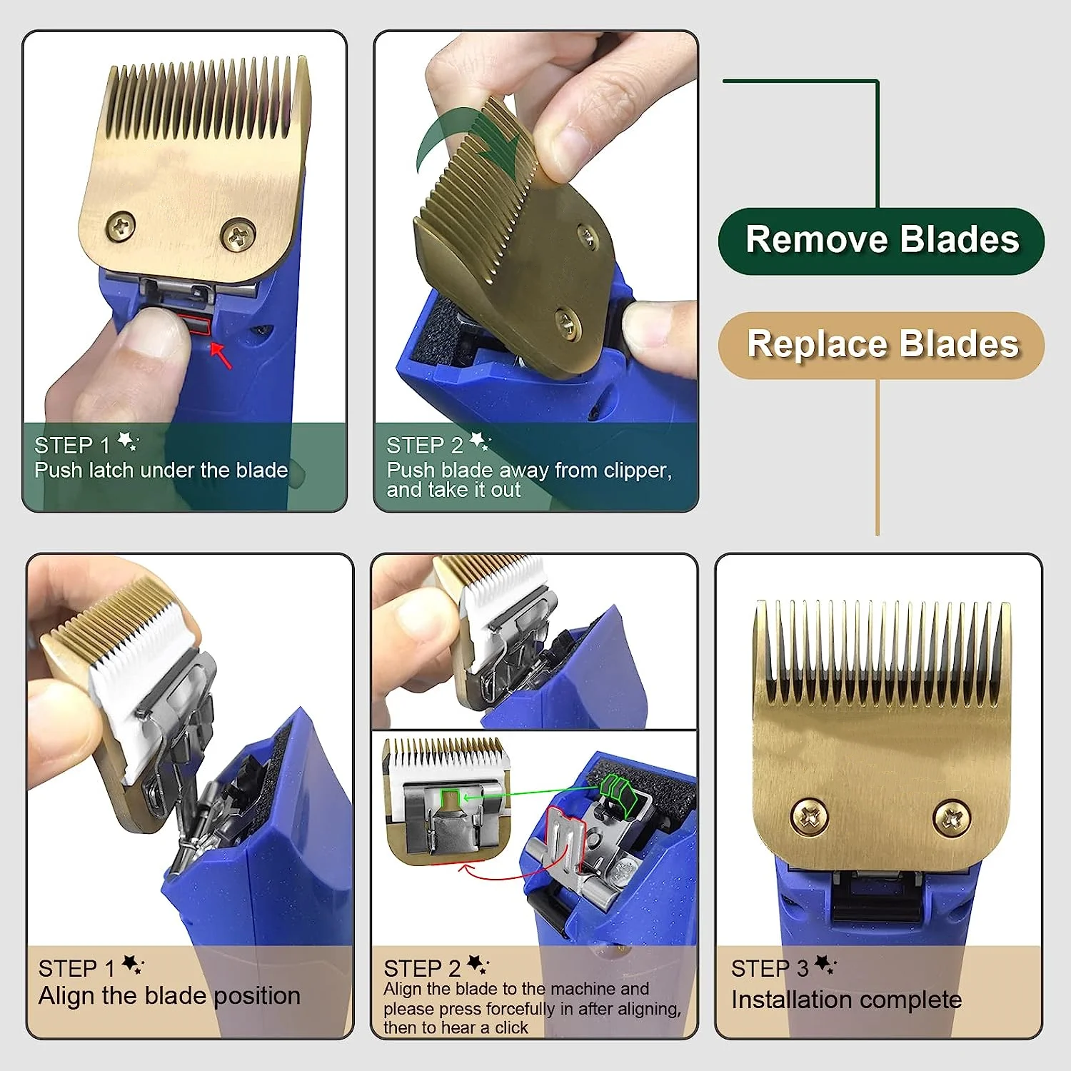 Pack Gold Detachable Pet Grooming Clipper Stainless Steel