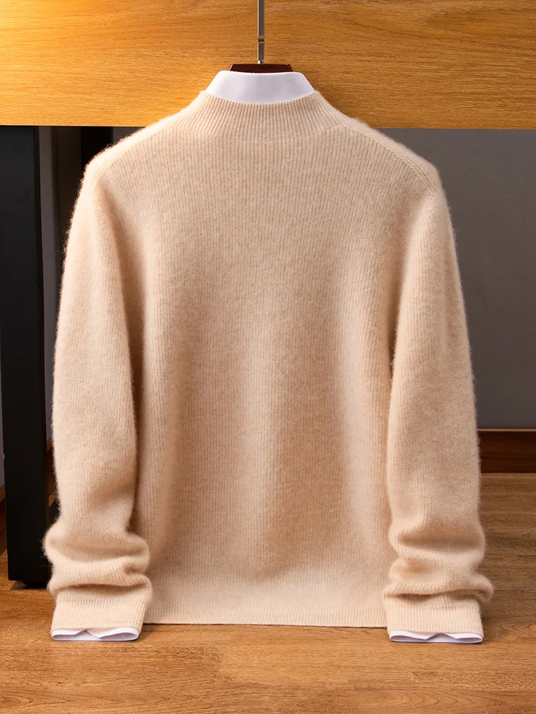 100% Cashmere Sweater Men's First-line ready to wear Semi High neck Knitted Pullover Autumn Winter New Base Sweater Menswear 2