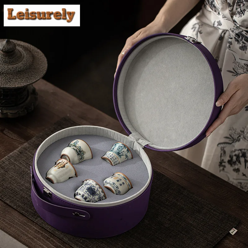 5pc Beige Ru Kiln Cracked Glaze Teacup Traditional Tea Bowl Tea Pair Tea-tasting Personal Cup Jianzhan Master Cups Teaware Craft