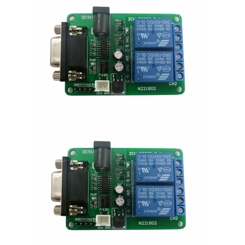 2 PCS DC 5V 7.5V 9V  2Ch RS232 Relay Board Remote Control USB PC UART COM Serial Ports 2 channel rs232 relay module remote control dc 5v 12v usb pc uart com serial ports control relay board with led indicator