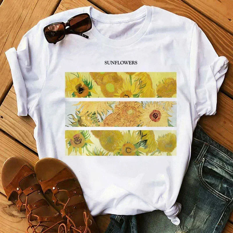 Harajuku Kunst Malerei drucken Kurzarm T-Shirt Mode Frauen T-Shirt Ästhetik lose O-Ausschnitt lässig weibliche Tops Damen T-Shirt – Detail 4