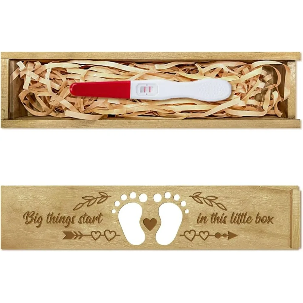 Pregnancy Test Keepsake Box Love Hollow Footprints Wooden Push Pull Pregnancy Announcement Gifts Box storage box gift items