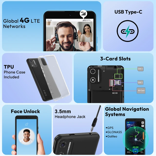 XGODY X32 Android 14 Smartphone 5.5 inch Dual SIM Octa Core 4GB+16GB Mobile Phones 2850mAh 5+8MP 4G Network Face ID Cellphones 5