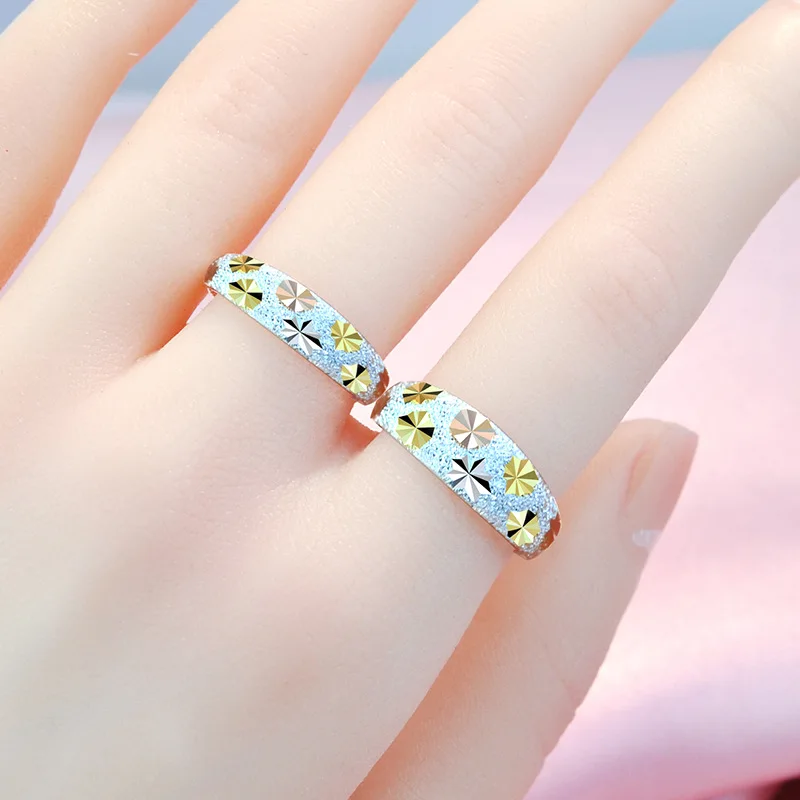 

S925 Colored Gold-Plated Sterling Silver Starry Ring Female Graceful and Fashionable Colorful Silver Starry Open Ring New Silver