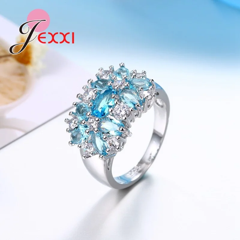 Silver Ring,Wedding Rings,Silver Rings Decoration 925 Sterling Silver Color Sparkling Finger Rings Women Girls Brilliant CZ Crystal Wedding Engagement Ring Jewelry