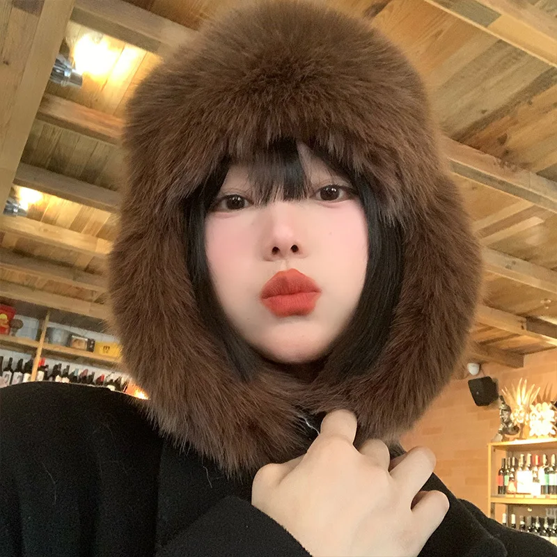 Winter Hat Plush Lei Feng Cow Horn Buckle Warm Thick Ear Protection Cold Windproof Toe Cap