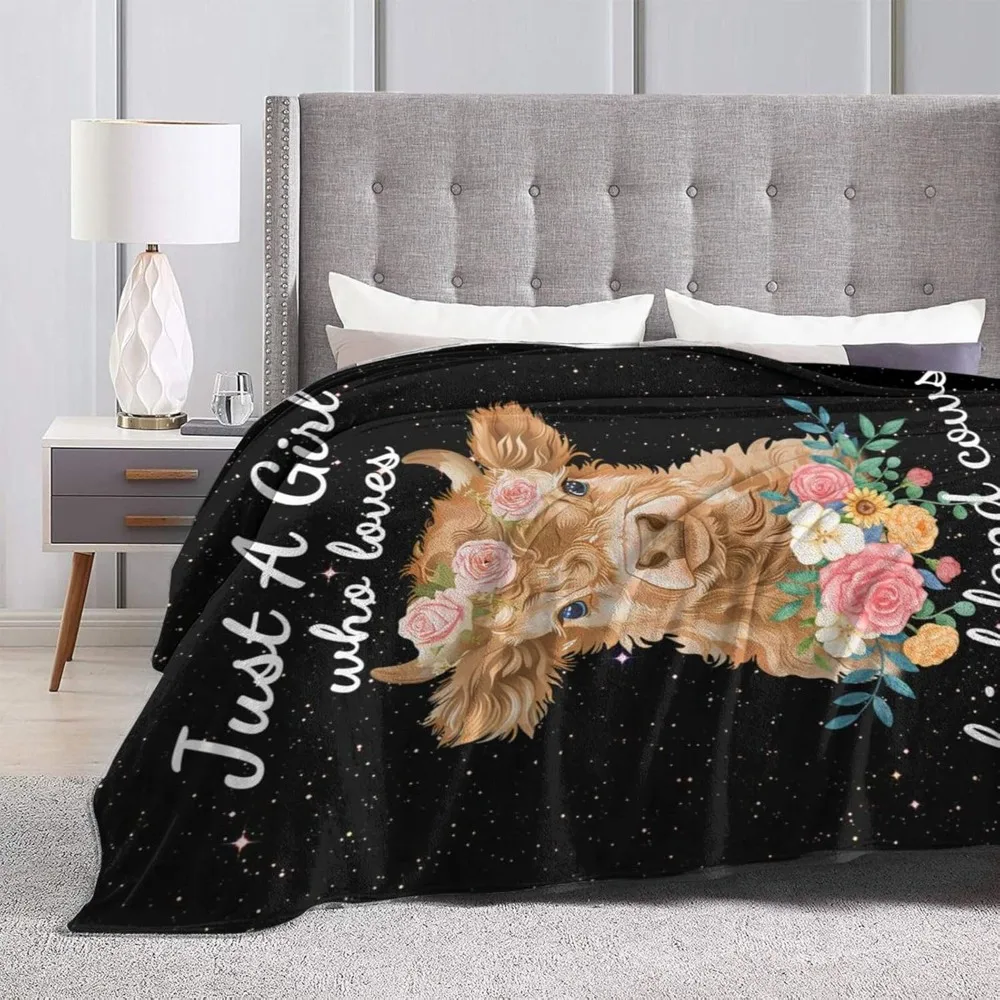 Just A Girl Who Loves Highland Cows Blanket Super Soft Warm Cozy Fuzzy Plush Blanket Gifts for Girls Boys Kids Room Decor 2