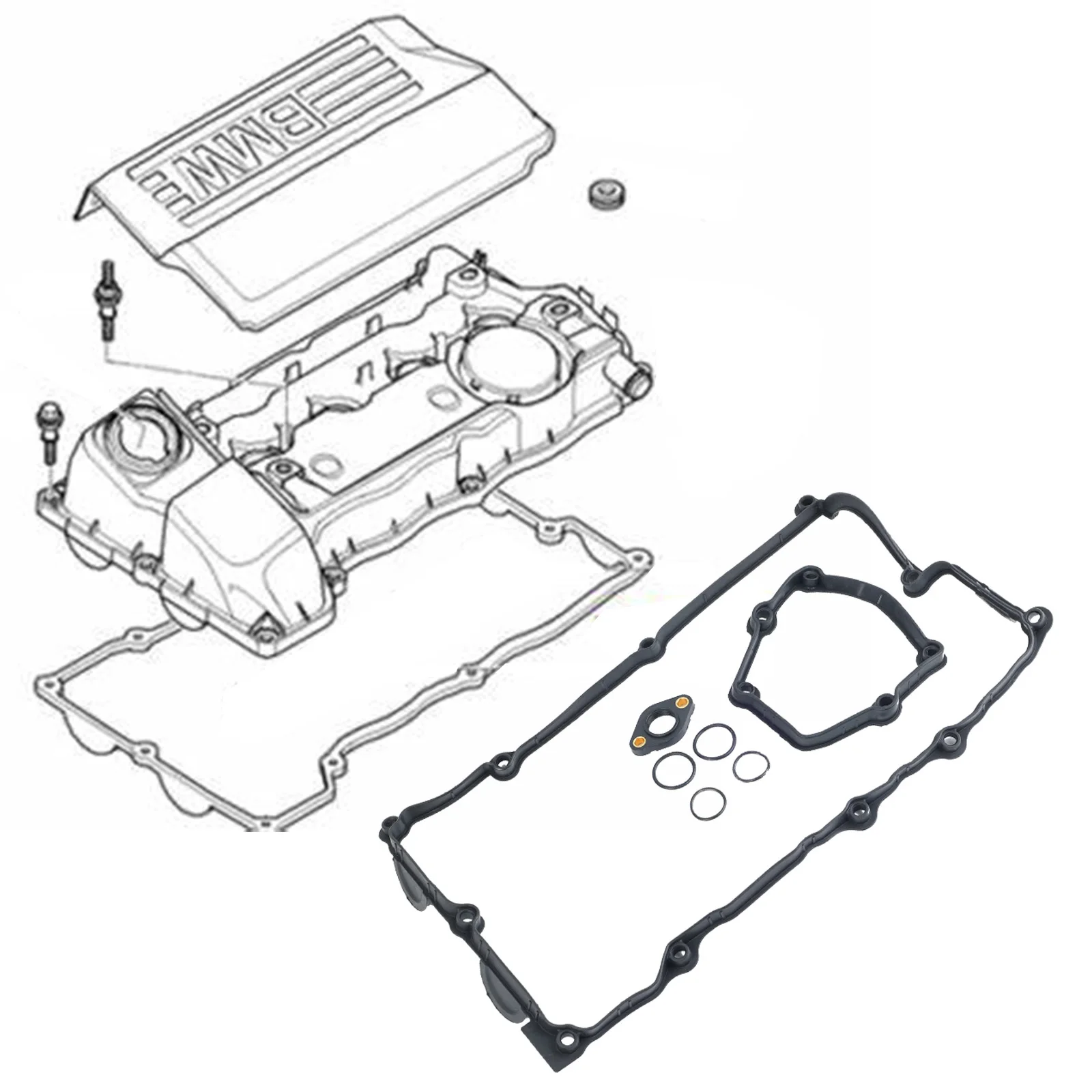 Valve Cover Gasket Set Rubber O Rings Aluminum Gasket Kits For BMW E87 120i E46 318i E90 320i X3 N46 N42 2001-2013