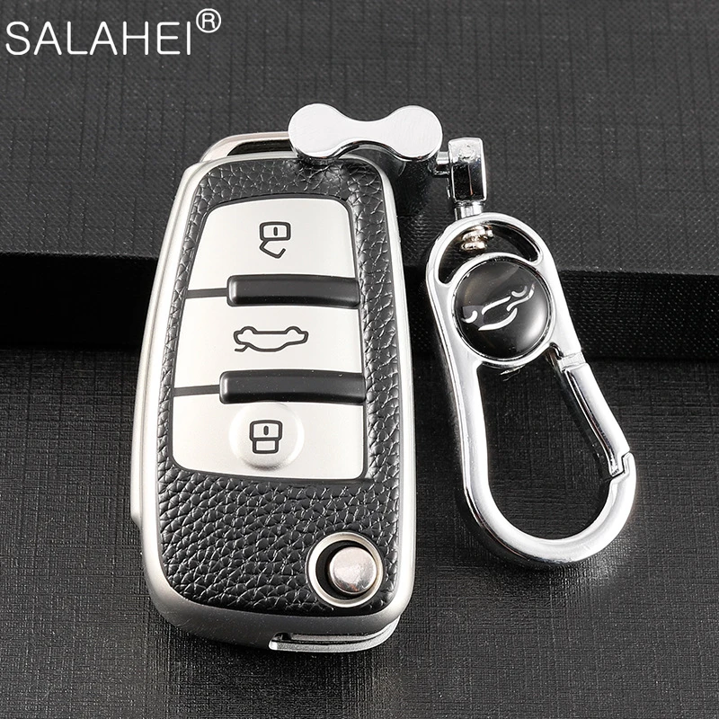 

Leather Car Flip Key Case Cover Protector Holder Shell Fob For Audi A1 A3 A6 A6L Q2 Q3 Q7 TTS R8 S6 RS3 Keychain Accessories