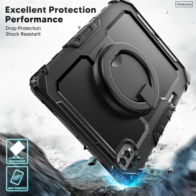 Enhanced Full Body Rugged Tablet Case with Pull Ring Stand and Shockproof Protection