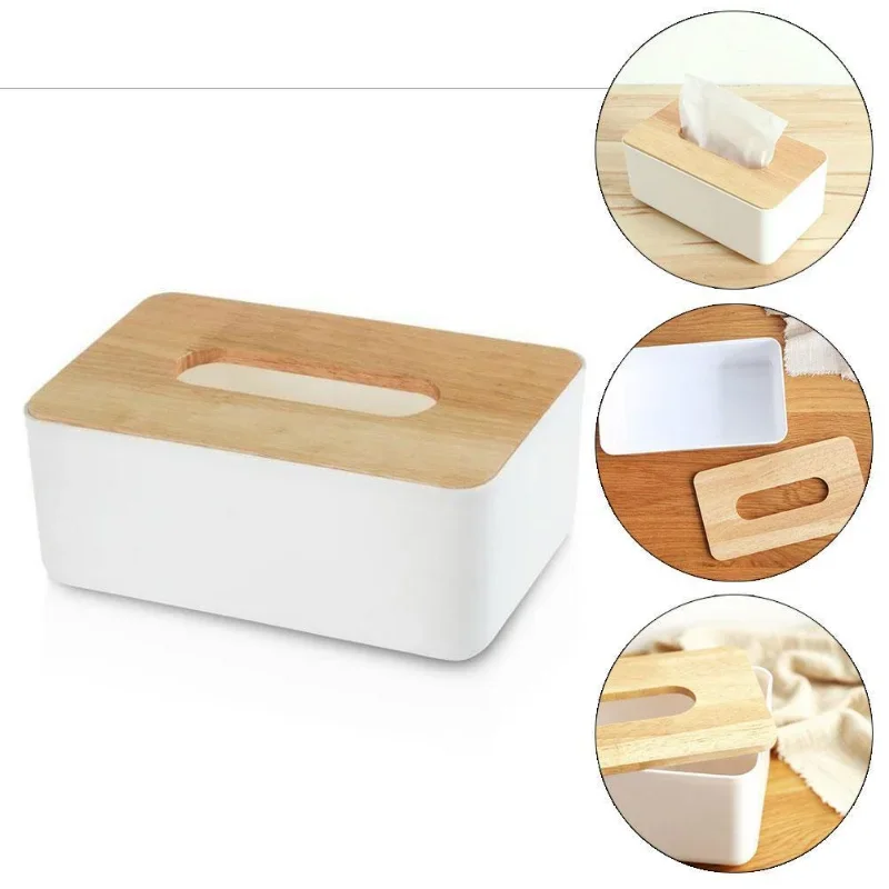 Plastic Tissue Box Modern Wooden Cover Paper with Oak Home Car Napkins Holder Case Home Organizer Decoration Tools tissue box 6