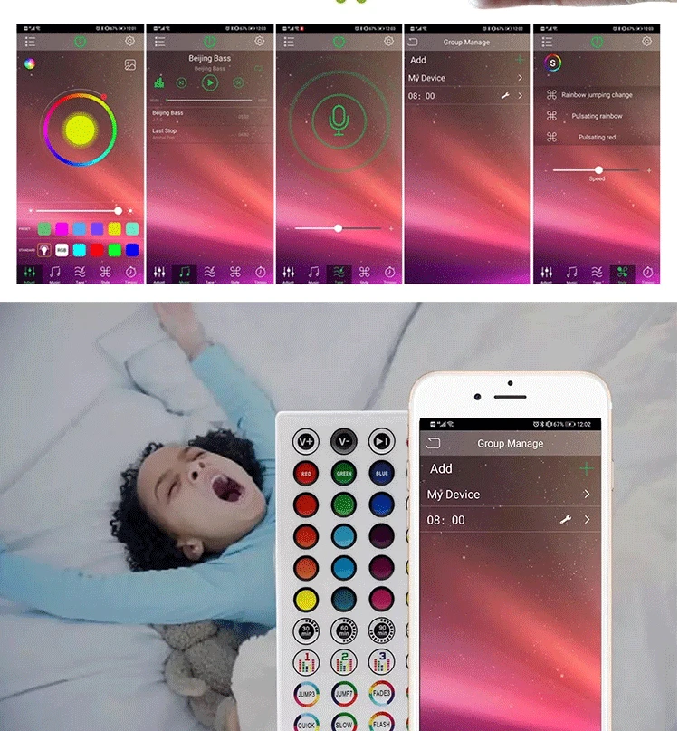 Description Picture 5 of itemMusic Bluetooth RGB Colorful LED Dimmer 1-4 Output Controller Timing Mode with 40 Keys IR Remote Control for 5050 2835 LED Strip