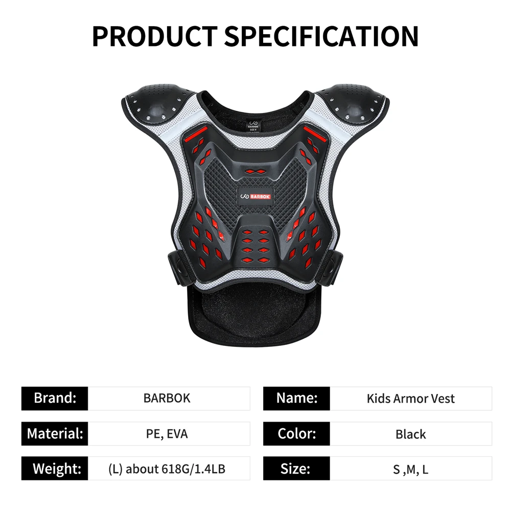 BARBOK Kid's Armor Jacket Spine Chest Protection Equipment Motocross Skateboard Moto Jacket Motorcycle Gear Moto Childrens Armor