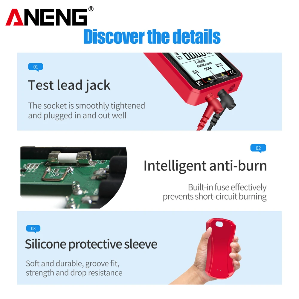 ANENG  Ʈ Ƽ Ʈ ׽, True RMS ڵ  ĿнϽ 跮, µ , 620A, 6000 īƮ