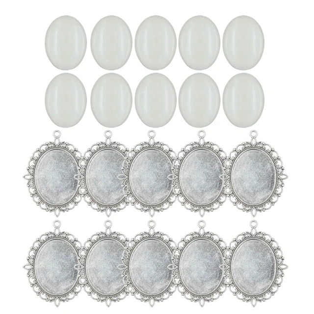 Glarks 48 Bandejas Colgantes De 4 Estilos, 24 Piezas Redondas Y Cuadradas Y Corazón Y Lágrima Y 24 Piezas De Azulejos De Cúpula De Cabujón De Vidrio Brillante Para Manualidades, Joyería, Fabricación