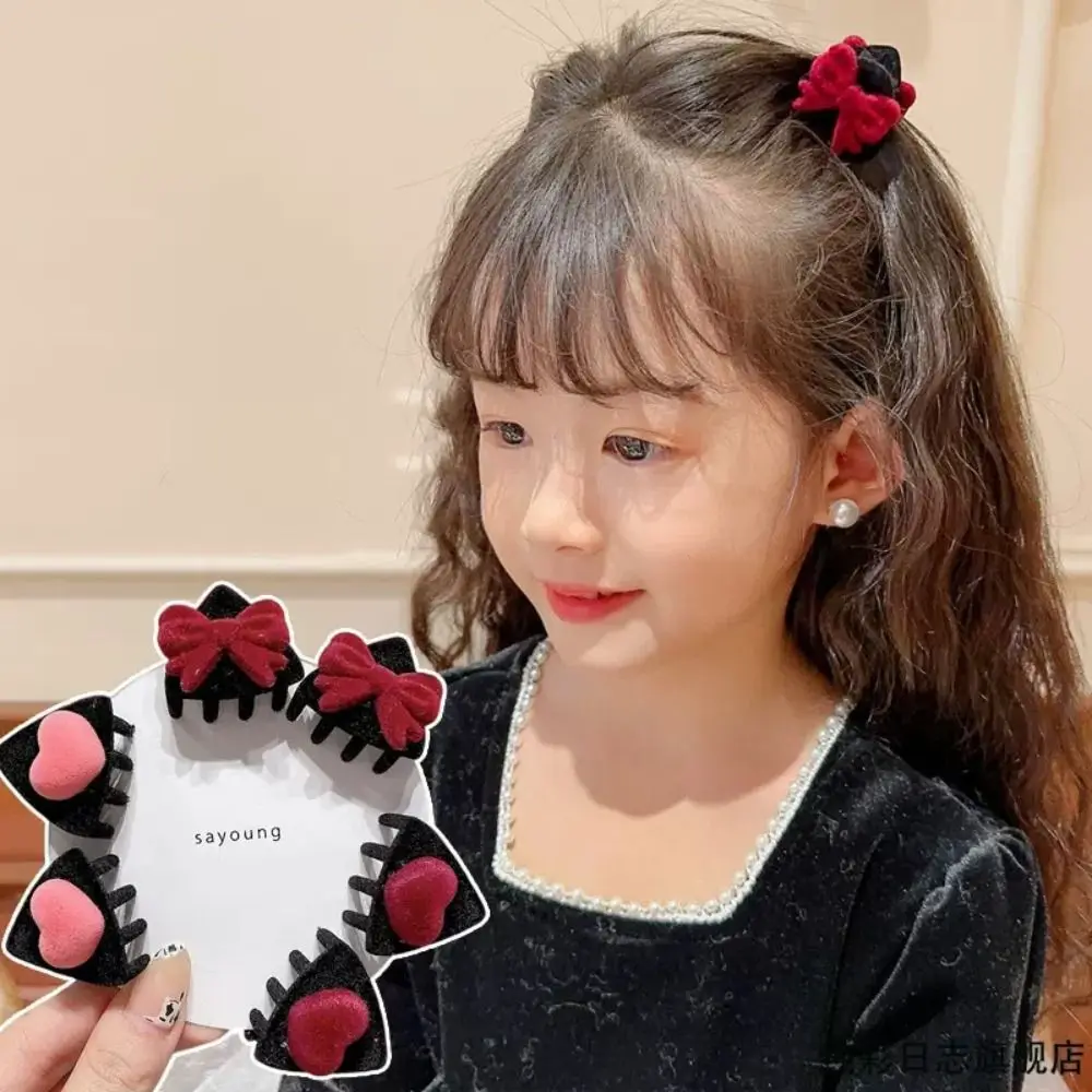 Fashion Heart Cat Ear Hairpin Bow Cartoon Children's Hair Clip Hair Accessories Small Hair Claw Velvet Hair Clip Travel