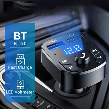 자동차 MP3 플레이어 Autoradio 핸즈프리 자동차 2 USB 3.1A 빠른 충전기 자동차 핸즈프리 블루투스 무료 5.0 FM 송신기 모듈레이터