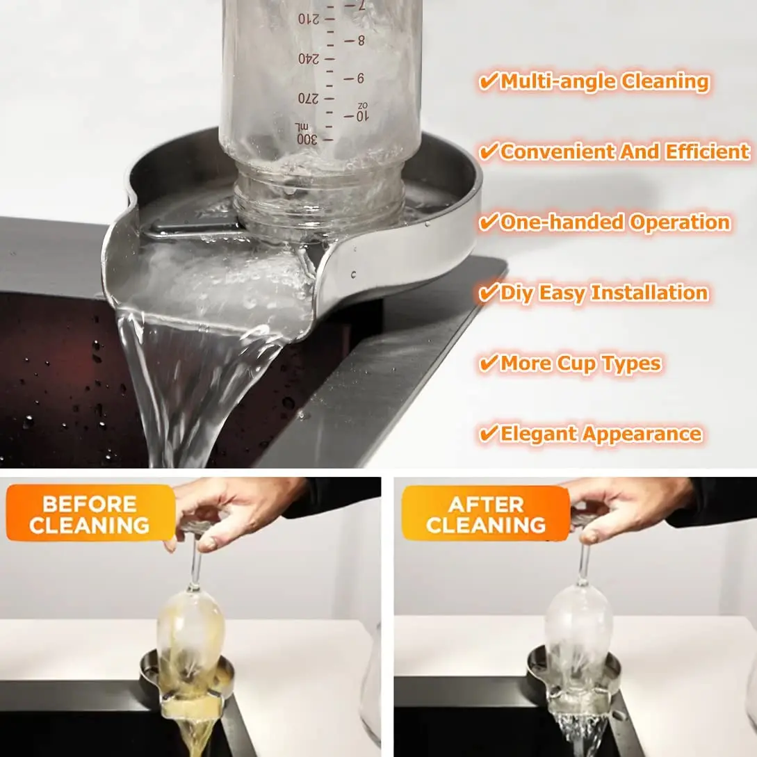 Description Picture 4 of itemCoffee Pitcher Glass Cup Wash Automatic Stainless Steel Pressure Spray Washer Cup Tool Cleaning Faucet Bar Rinser Kitchen Sink