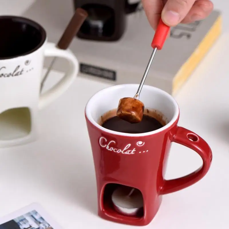 Fondue Pots Fondue Mug Set Personal Mini Chocolate Cheese Ice Cream Maker Kit Individual Butter Melter Cup Small Warmer