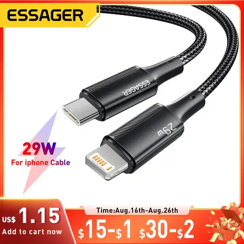 Essager USB C Cable For iPhone 14 13 12 11 Pro Max Xs Plus 29W Fast Charging Cable Type C To Lighting Date Wire For iPad Macboo