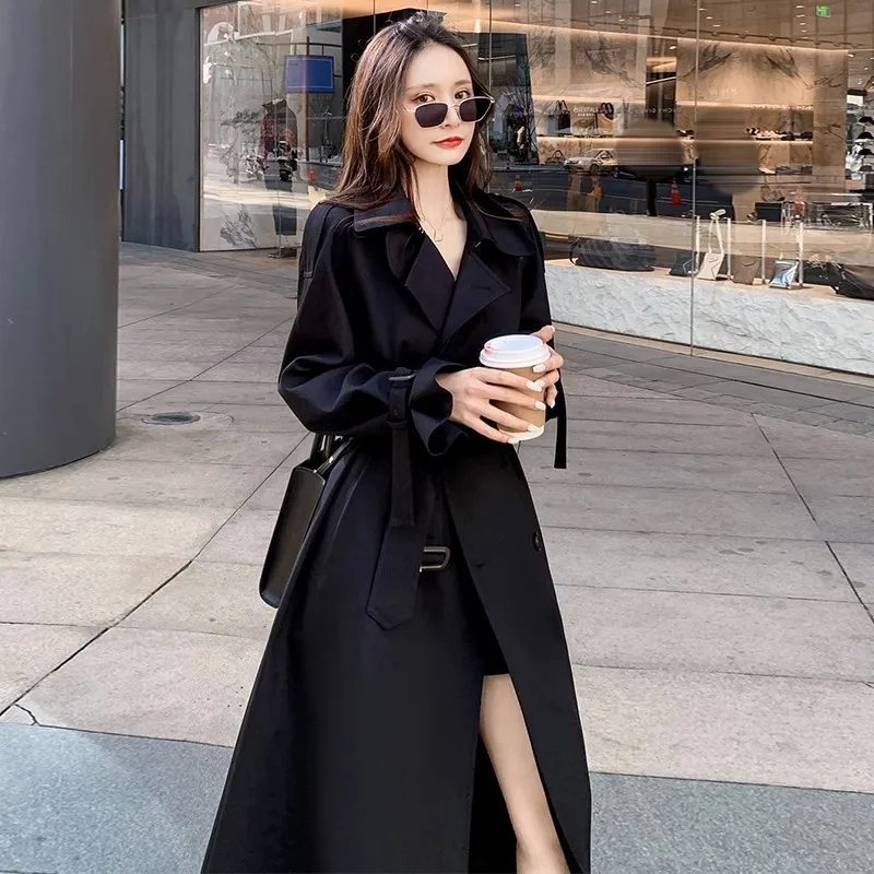 Autumn New High-end Mid-length Khaki Windbreaker Women's British Style Drape Casual All-match Double-breasted Trench Coat Trend