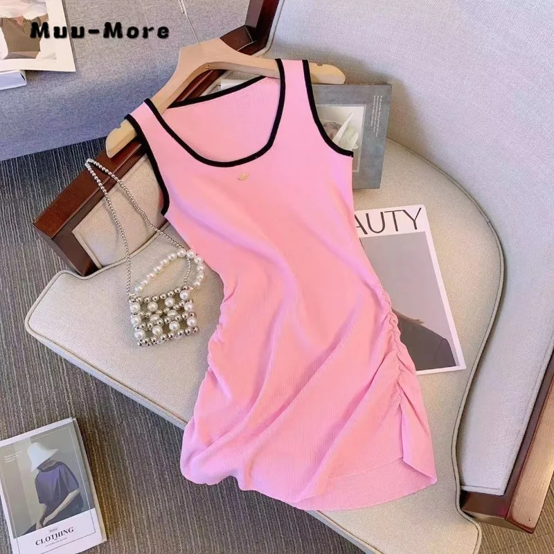 

2024 Summer Hotsweet Style Slim Fit High Waist Camisole Dress Women Sexy Sleeveless Round Neck Solid Color Sheath Mini Dresses