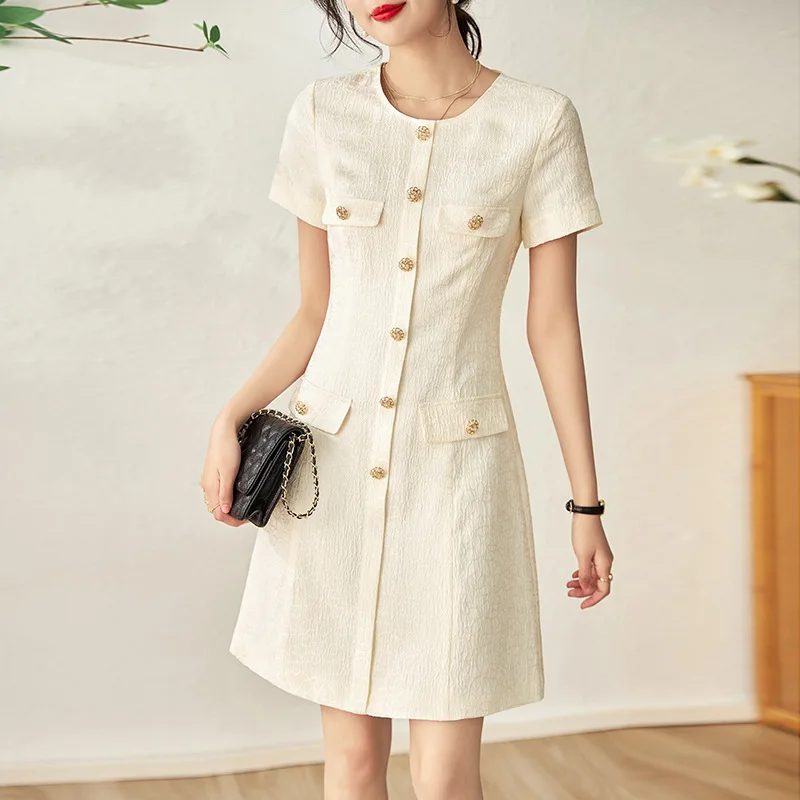 

Korean-style 2023 spring and summer new small incense wind simple solid color slim lady short-sleeved dress