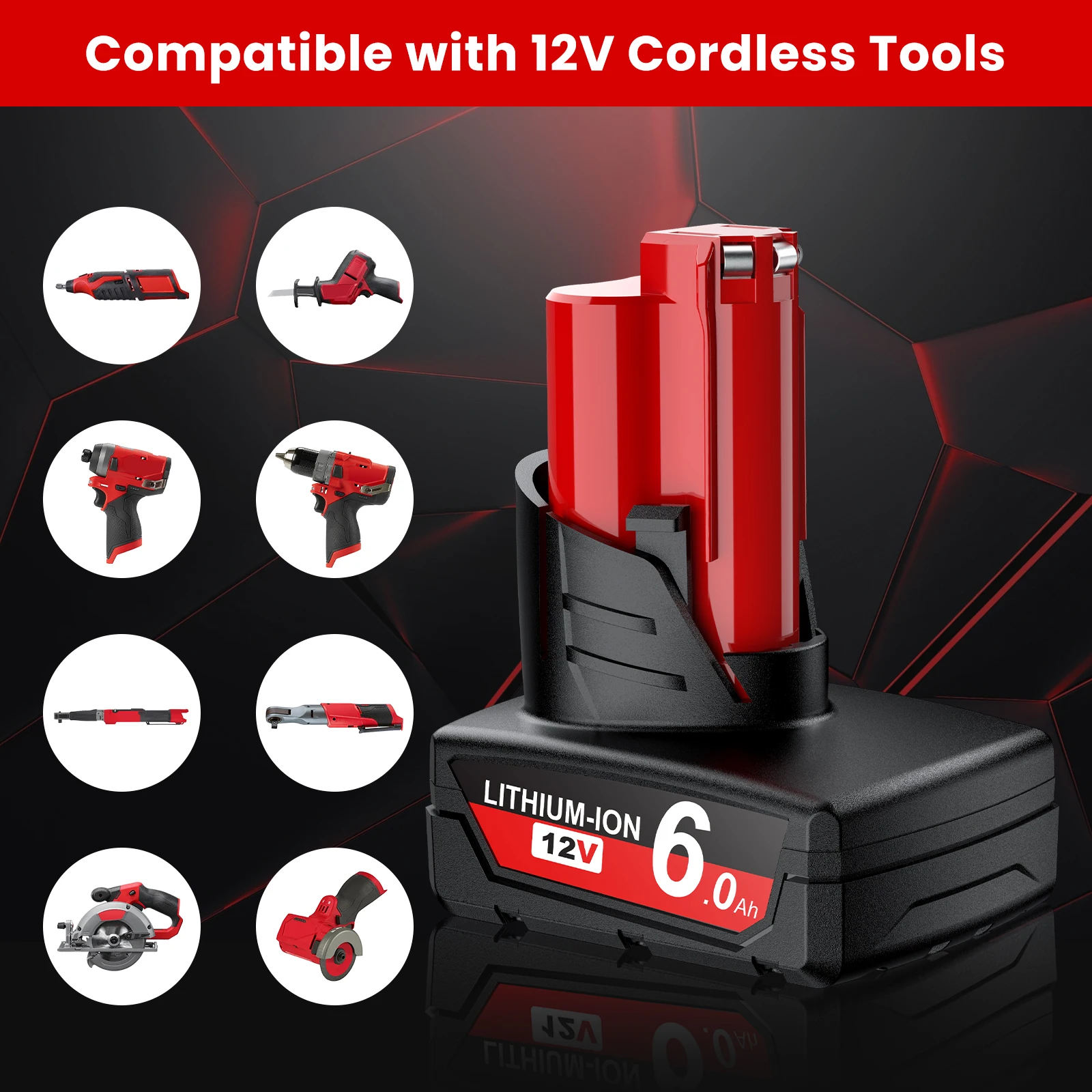For Milwaukee M12 Battery 6.0Ah/3.0Ah 12V Rechargeable Battery For M12 Tool 48-11-2402 48-11-2411 48-11-2401MIL-12A-LI Power tool battery rechargeable battery