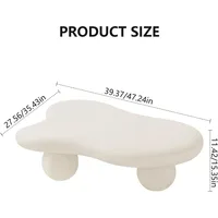 White Cute Cloud Shape Low Coffee Table with 3 Ball Legs, Modern Funky Cartoon Irregular Indoor Tea Table, for Living Room, Smal 2