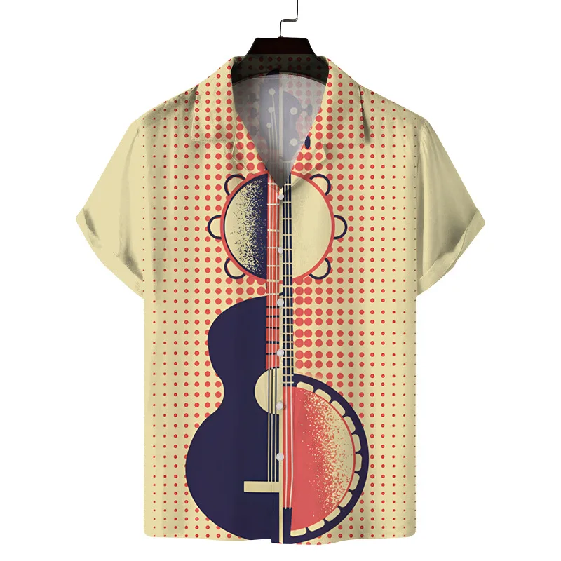 

Newest Beach Men's Shirts Musical Guitar Funny 3D Hawaii Shirt Casual Style Short Sleeve Loose Lapel Camisa Oversized Streetwear