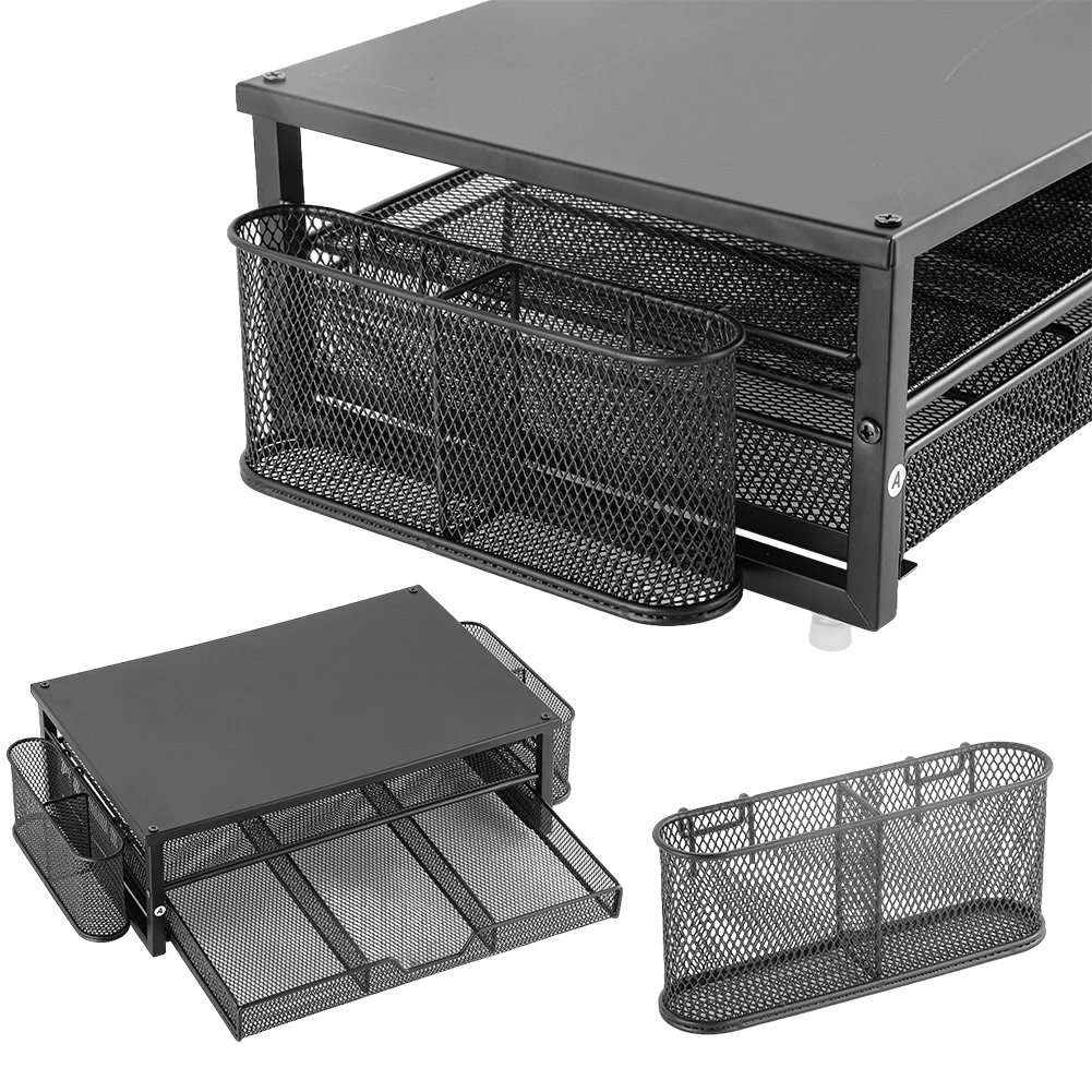 2-Tier Monitor Stand Riser with Storage Drawer 2 Pen Holders Ergonomic Height Design Office Desk Organizer for Laptop Printer Sc