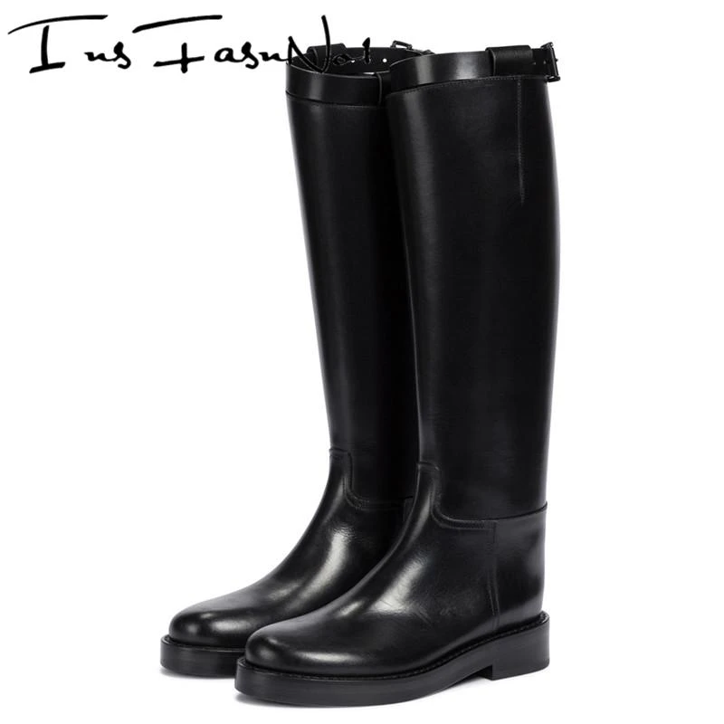Designer Zipper Black Riding Boots Motorcycle Knight Boots Chunky Heel