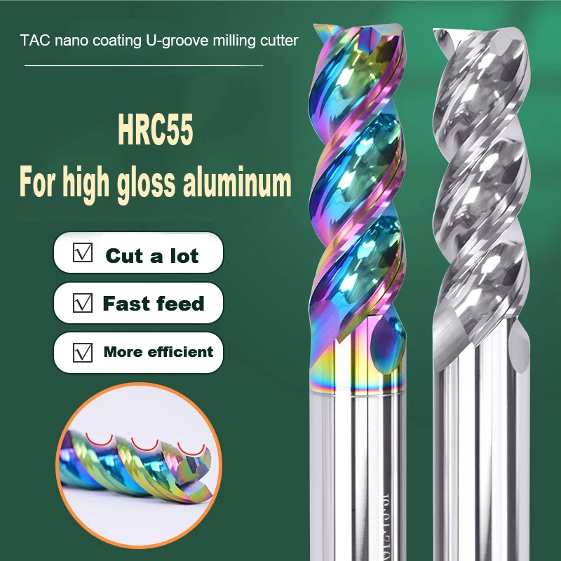 HRC55-Carbide-End-Mill-3-Flute-U-groove-Tungsten-Milling-Cutter-CNC ...