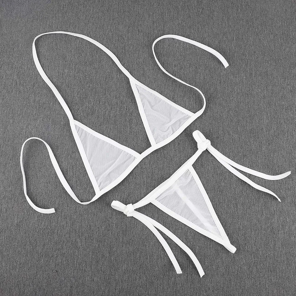 Womens Sexy Mesh Strap Lingerie Bikini Swimwear Bra With Tie Side Thong Beachwear Strap Bra Underwear Set Casual Female Bikini