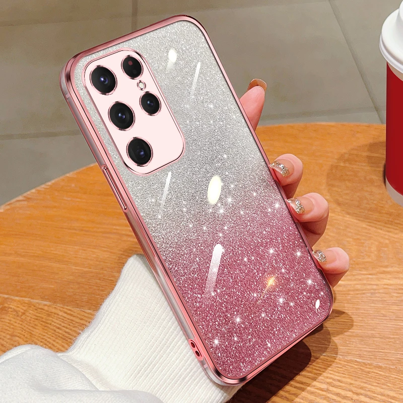 Gradient Glitter Electroplated Case For Samsung Galaxy S24 S23 S22 S21 S20 FE Plus Note 20 Ultra Soft TPU Silicone Back_voghion.com