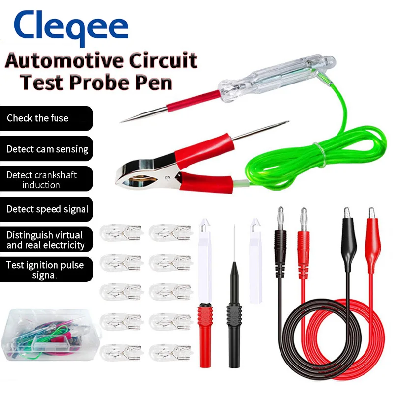 

Cleqee LED Car Test Pencil Light Portable Extended Spring Wire Vehicle Circuits Low Voltage Light Tester Sharp Stainless Probe