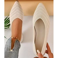 New 2024 Pointed Toe Flat Office Boat Solid Color Knitted Slip on Shoes Casual Ballet Flats Shoes Women Loafers Zapatos De Mujer