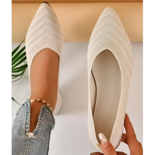 New 2024 Pointed Toe Flat Office Boat Solid Color Knitted Slip on Shoes Casual Ballet Flats Shoes Women Loafers Zapatos De Mujer 1