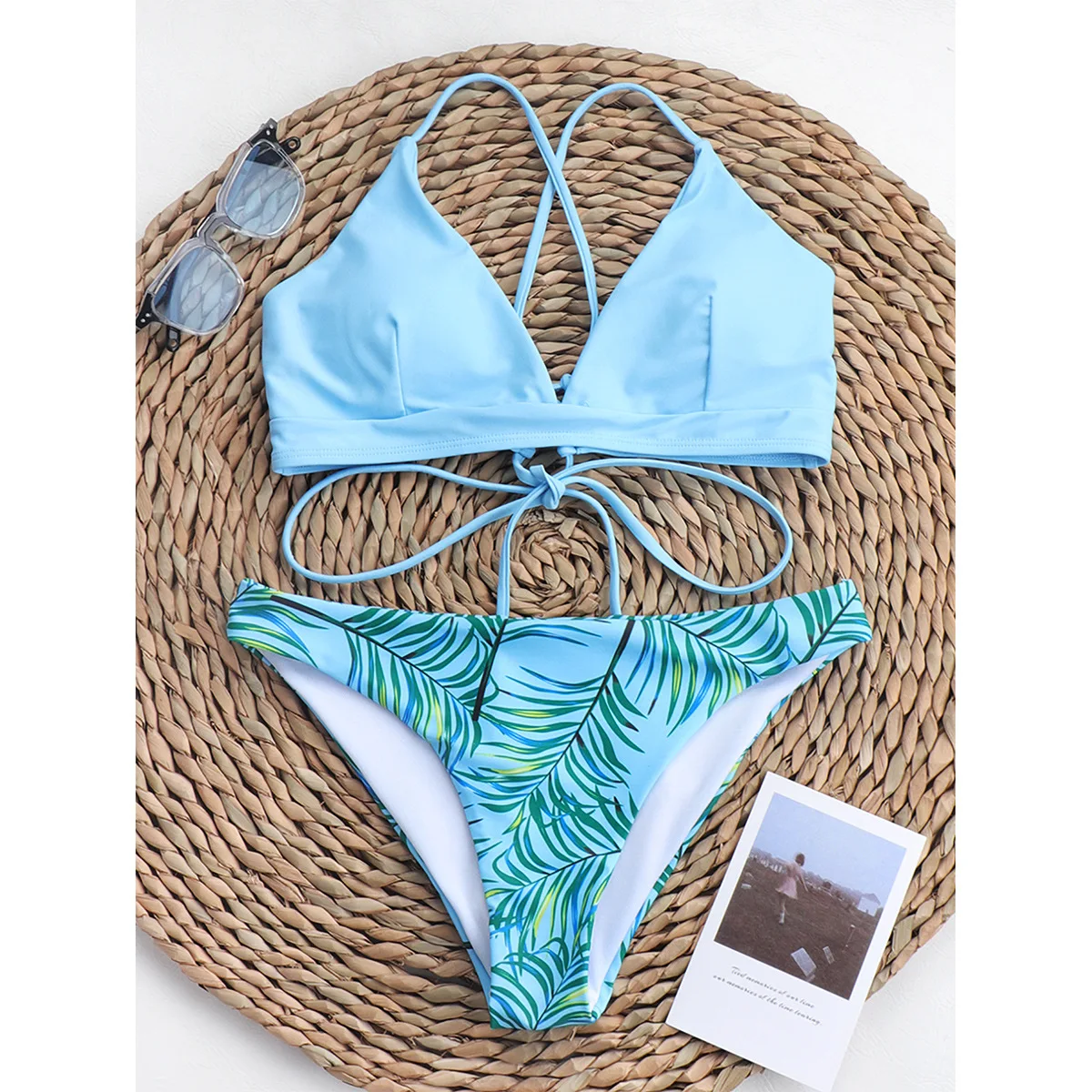 lidafish 2023 New Style Bikini Leaves Printed Push Up Swimsuit Small Chest  Women Two Pieces Swimwear Beachwear Bathing Suit - AliExpress