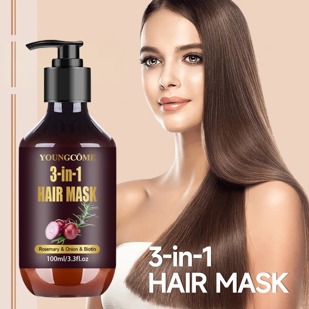Maschera per capelli organica con rosmarino, cipolla Biotina 3 in 1 Trattamento naturale Nutriente Riduce la caduta dei capelli Prodotti per capelli anti-rottura100ml 3