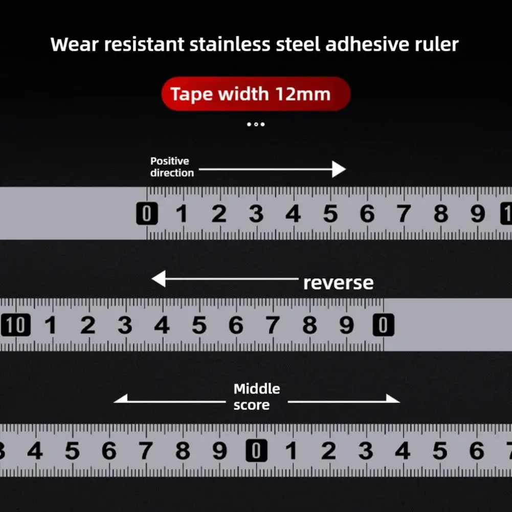 Self-Adhesive Measuring Tape Steel Workbench Ruler Metric Scale Rust-Proof