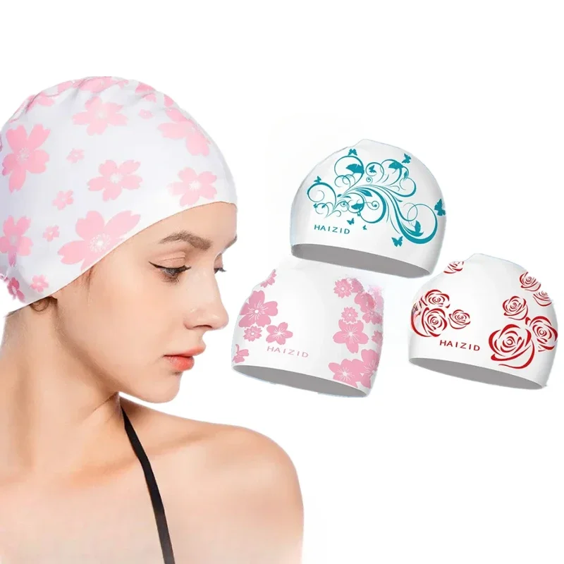 

Flower Prints Swimming Caps for Women Soft Silicone Waterproof Water Sports Swim Cap Long Hair Protection Swimming Caps