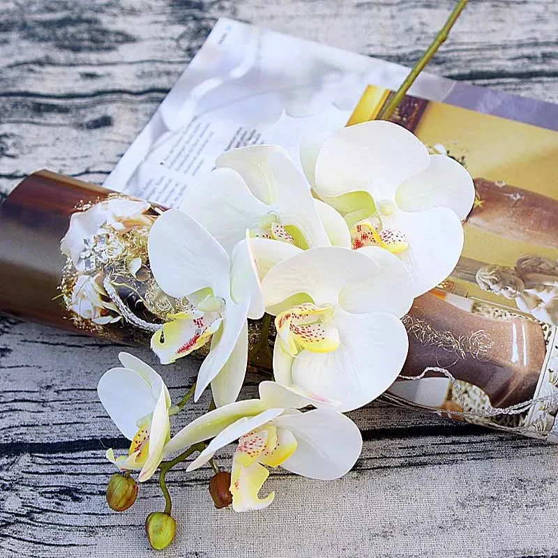 3D Small Butterfly Orchid 6 Heads/Bundle Fake Flower Home Drapery Wall Wedding Decoration Christmas Diy Artificial Phalaenopsis