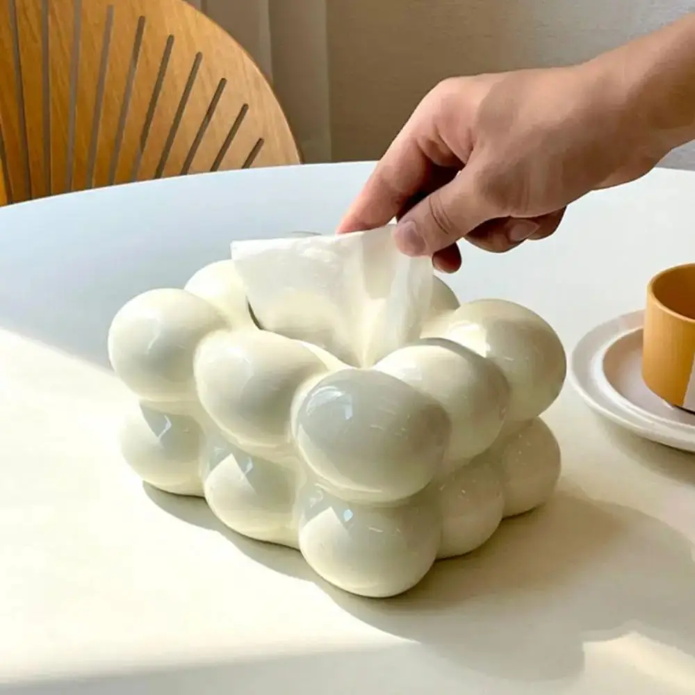 Nordic Style Tissue Box Cover Marshmallow Shape Modern Design Napkin Holder Refill Type Decorative Tissue Holder Kitchen