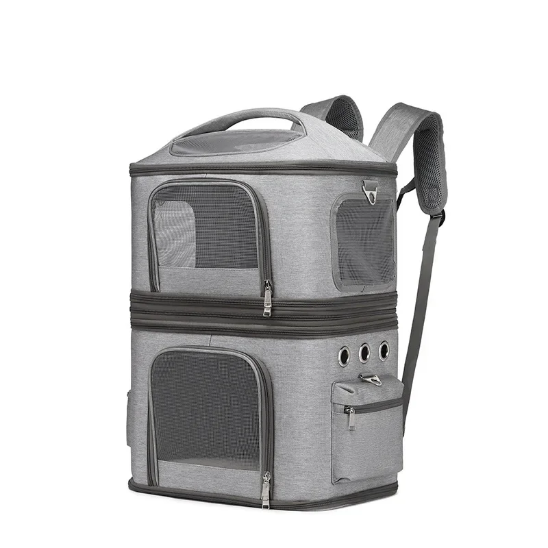 2 Layers Pet Backpack Foldable Detachable Carrier for Outdoor Travel Aviation Box for Cats and Dogs Dual-Layer Pet Carrier